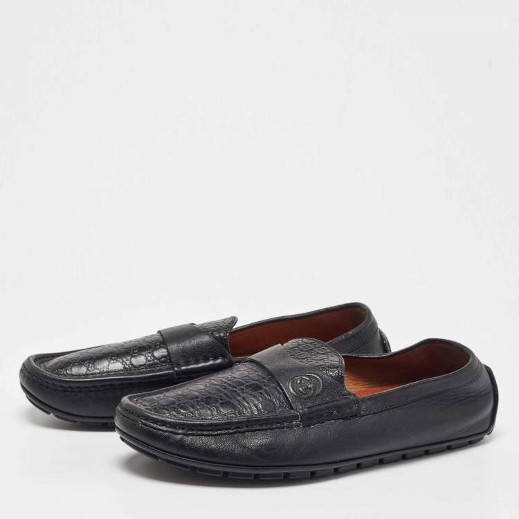 Pre Owned Gucci Black Microguccissima Leather Slip On Loafers Size 40.5 