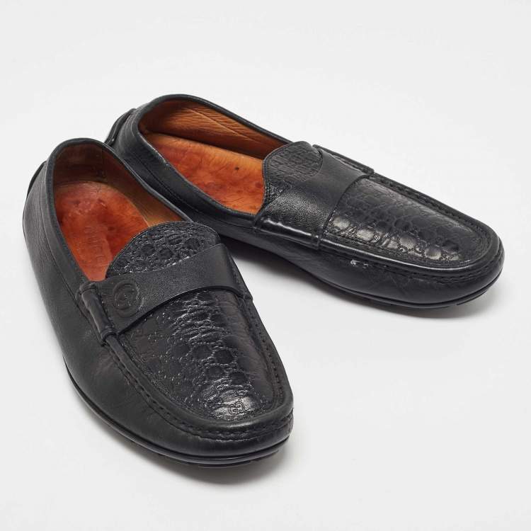 Pre Owned Gucci Black Microguccissima Leather Slip On Loafers Size 40.5 