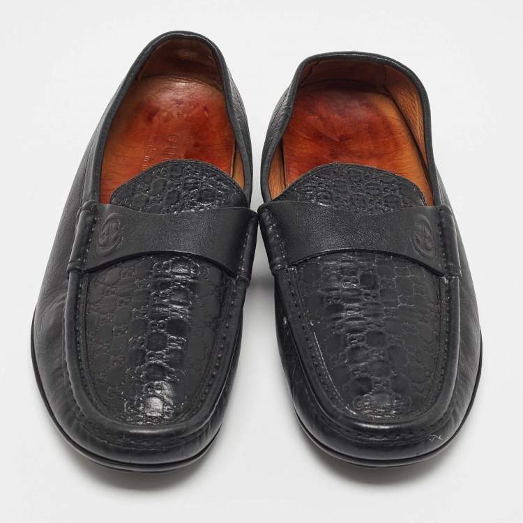 Pre Owned Gucci Black Microguccissima Leather Slip On Loafers Size 40.5 