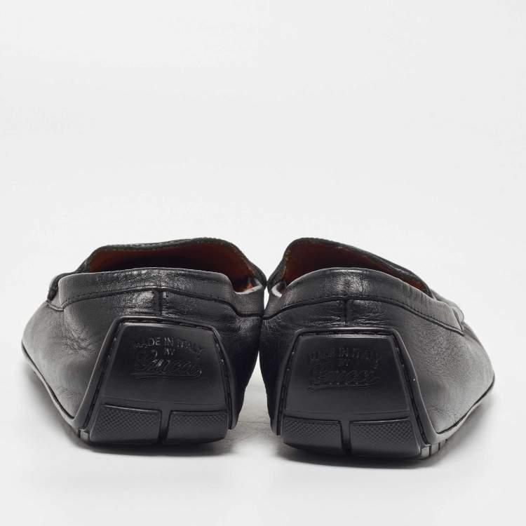 Pre Owned Gucci Black Microguccissima Leather Slip On Loafers Size 40.5 