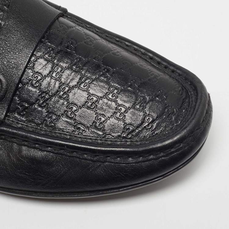Pre Owned Gucci Black Microguccissima Leather Slip On Loafers Size 40.5 