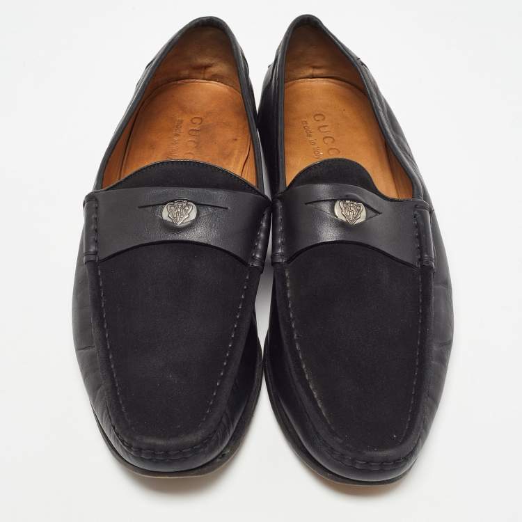 Pre Owned Gucci Black Leather and Suede Hysteria Penny Loafers Size 43
