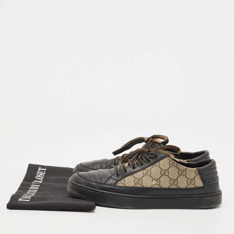Pre Owned Gucci Beige/Black GG Supreme Canvas And Leather Sneakers Size 40