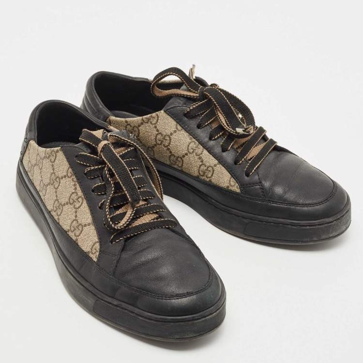 Pre Owned Gucci Beige/Black GG Supreme Canvas And Leather Sneakers Size 40
