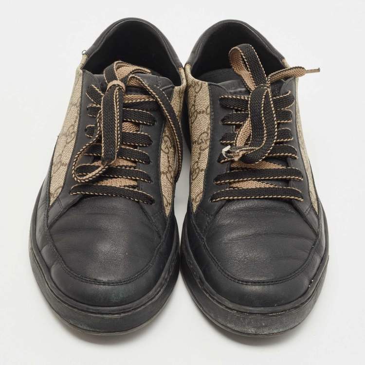 Pre Owned Gucci Beige/Black GG Supreme Canvas And Leather Sneakers Size 40