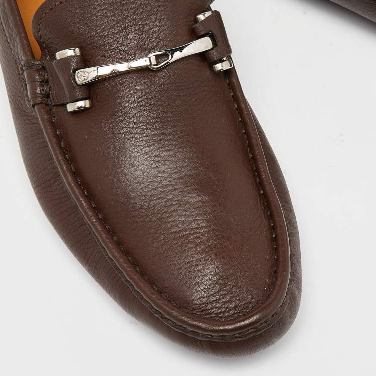 Pre Owned Gucci Brown Leather Horsebit Slip On Loafers Size 41.5
