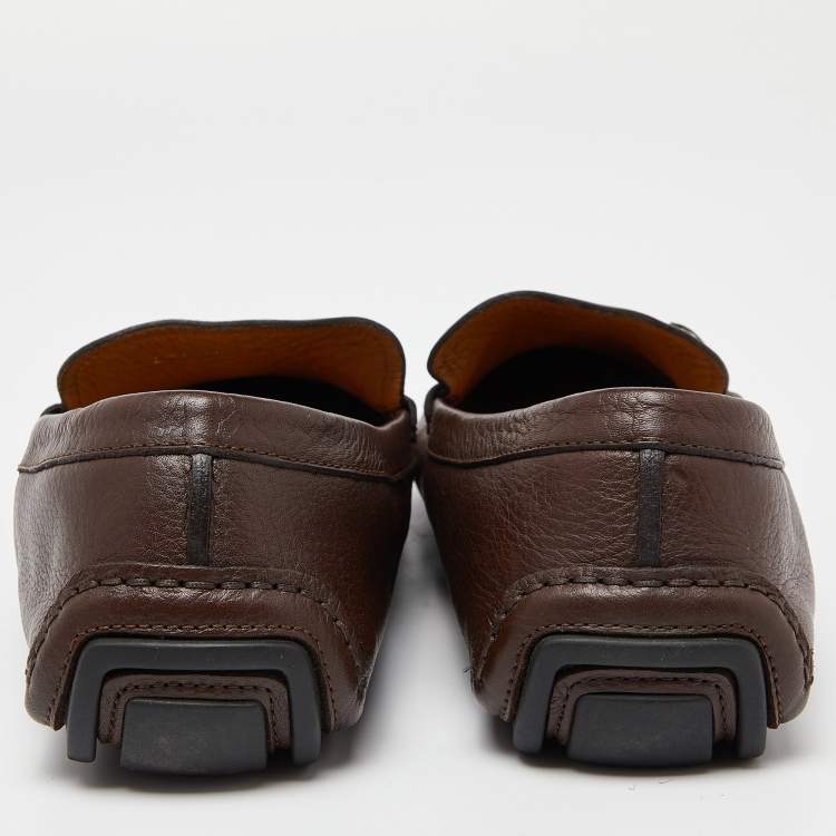 Pre Owned Gucci Brown Leather Horsebit Slip On Loafers Size 41.5