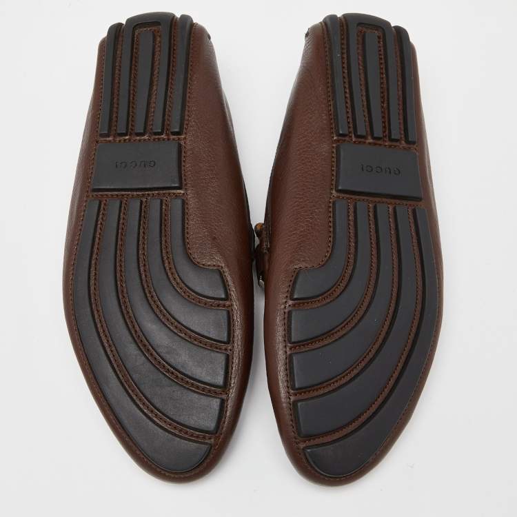 Pre Owned Gucci Brown Leather Horsebit Slip On Loafers Size 41.5