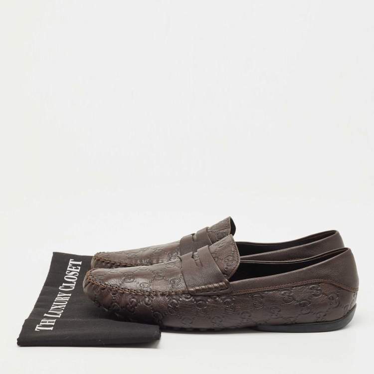 Pre Owned Gucci Brown Guccissima Leather Penny Slip On Loafers Size 44