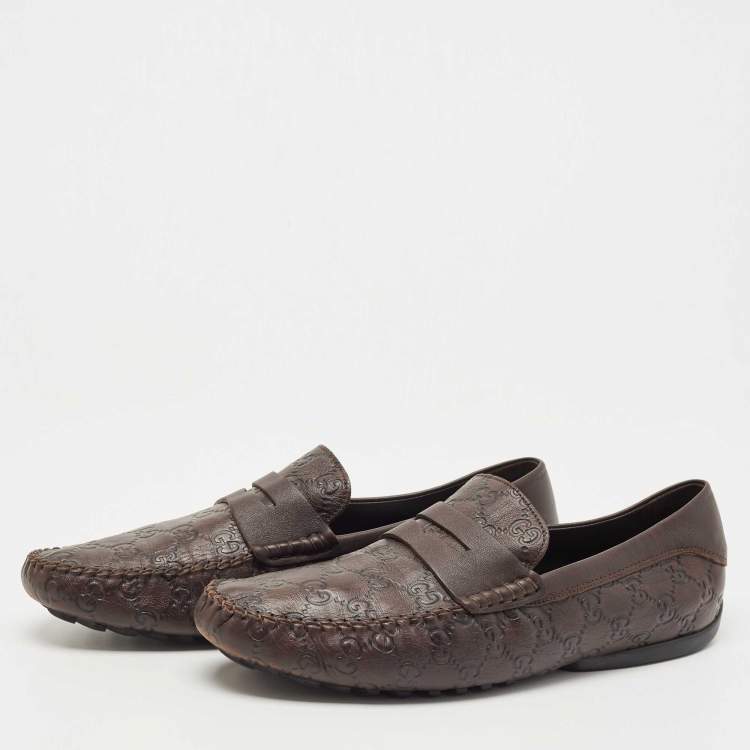 Pre Owned Gucci Brown Guccissima Leather Penny Slip On Loafers Size 44