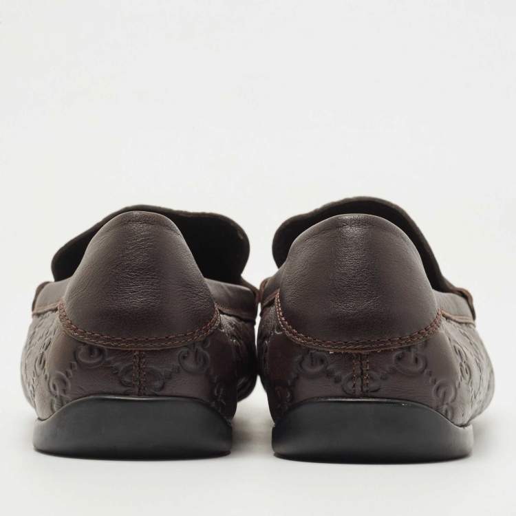 Pre Owned Gucci Brown Guccissima Leather Penny Slip On Loafers Size 44