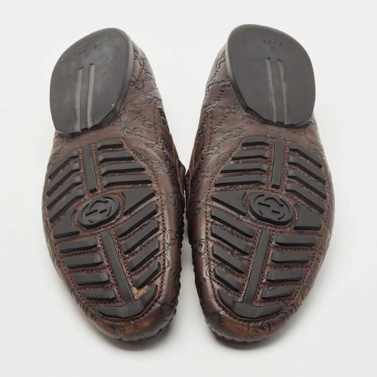 Pre Owned Gucci Brown Guccissima Leather Penny Slip On Loafers Size 44