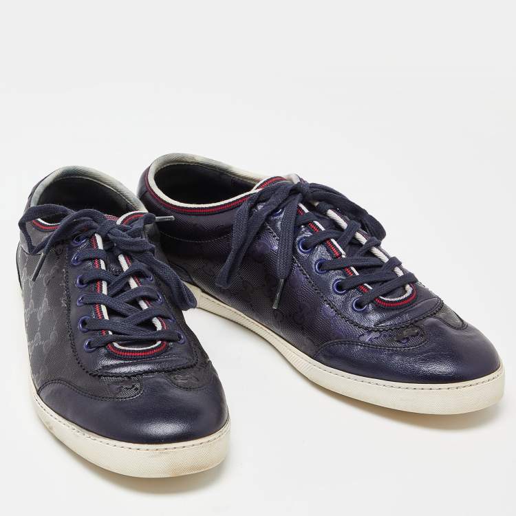 Pre Owned Gucci Blue GG Imprime Canvas and Leather Low Top Sneakers Size 42