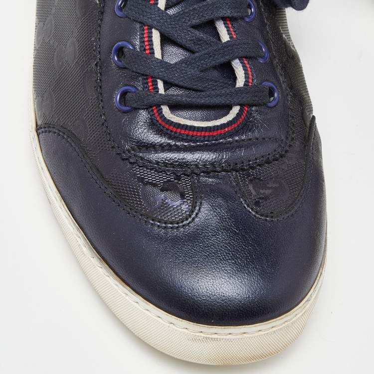 Pre Owned Gucci Blue GG Imprime Canvas and Leather Low Top Sneakers Size 42