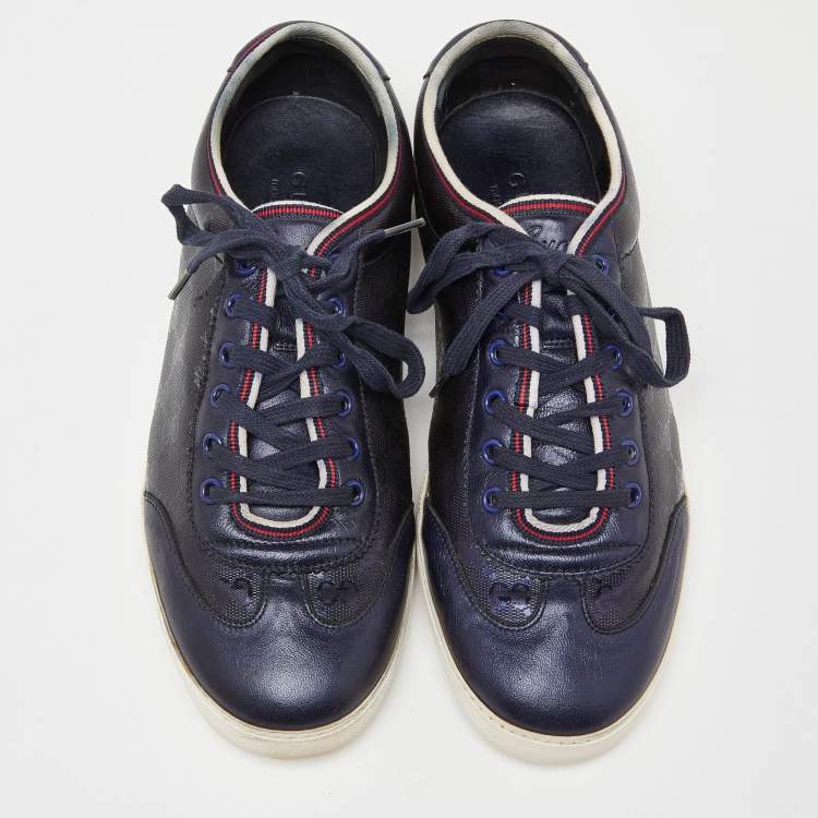 Pre Owned Gucci Blue GG Imprime Canvas and Leather Low Top Sneakers Size 42