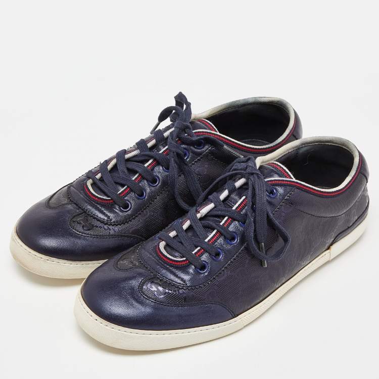 Pre Owned Gucci Blue GG Imprime Canvas and Leather Low Top Sneakers Size 42