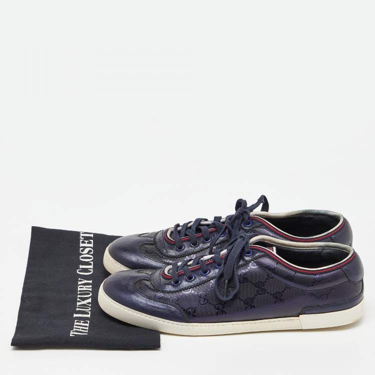 Pre Owned Gucci Blue GG Imprime Canvas and Leather Low Top Sneakers Size 42
