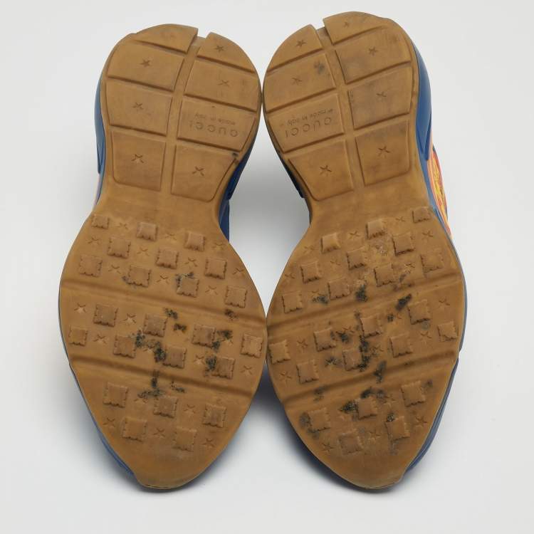 مملوكة مسبقًا Gucci Blue Leather Logo Rhyton Low-Top Sneakers Size 42