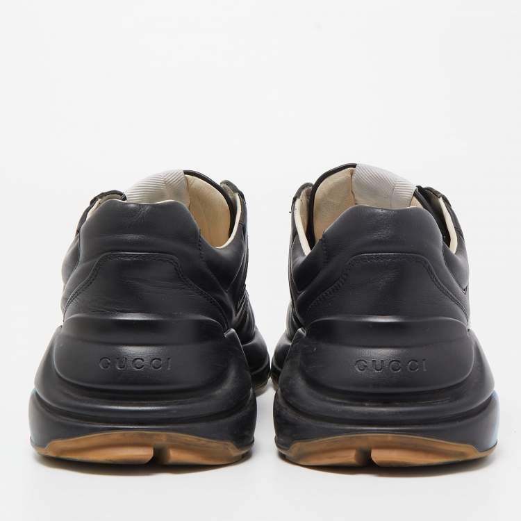 Pre Owned Gucci Black Leather Rhyton Web Print Sneakers Size 42.5 