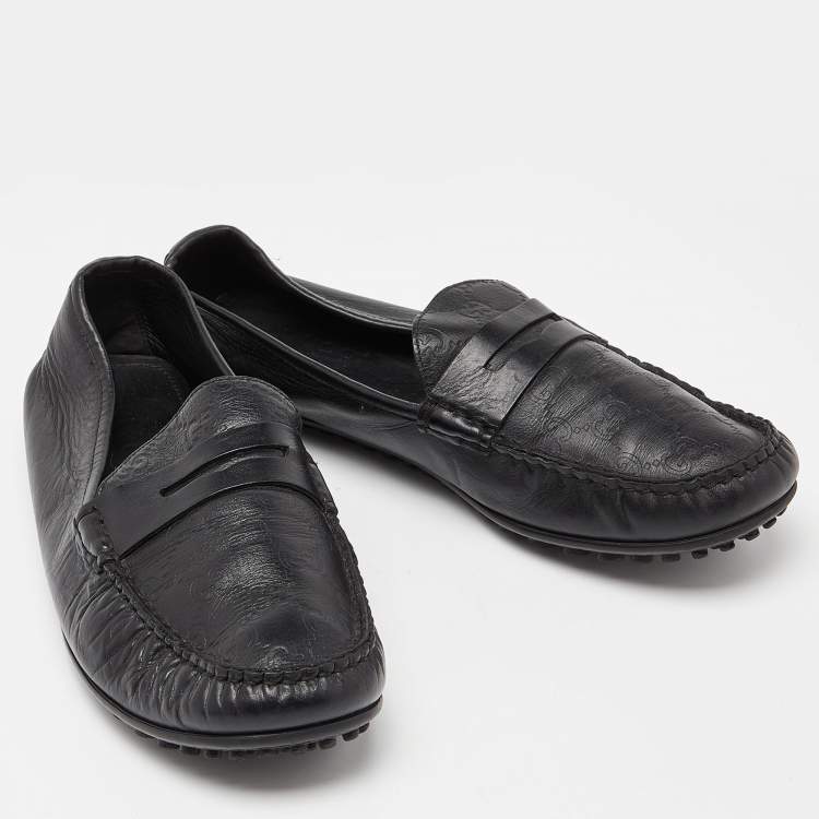 مملوكة مسبقًا Gucci Black Guccissima Leather Penny Loafers Size 44