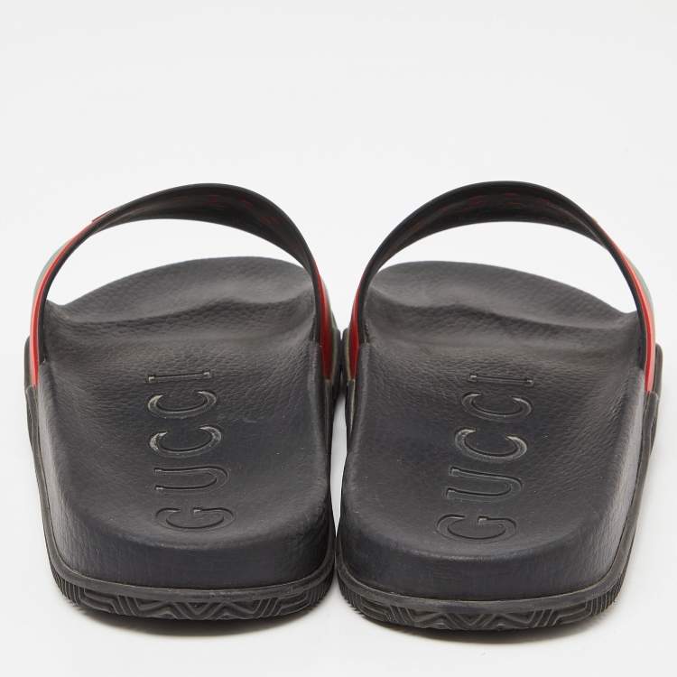 Pre Owned Gucci Multicolor Rubber Web Accent Rubber Slides Size 40