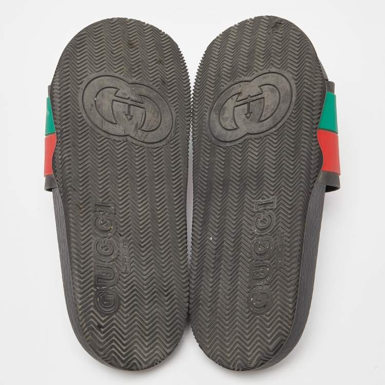 Pre Owned Gucci Multicolor Rubber Web Accent Rubber Slides Size 40