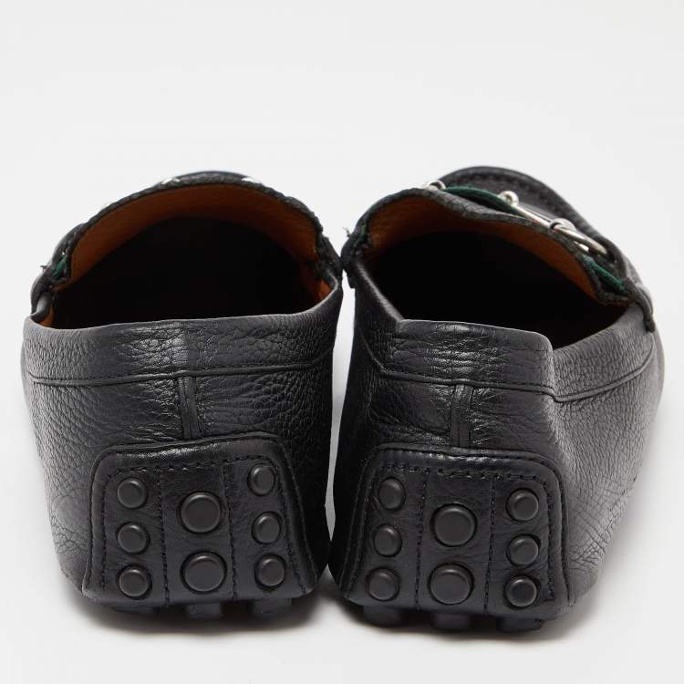 Pre Owned Gucci Black Leather Web Horsebit Loafers Size 44