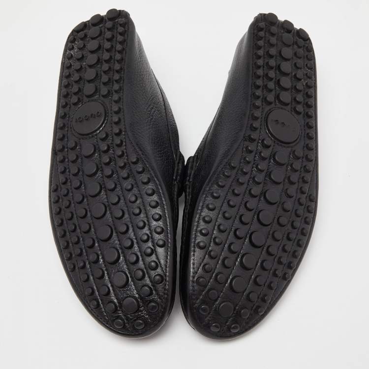 Pre Owned Gucci Black Leather Web Horsebit Loafers Size 44