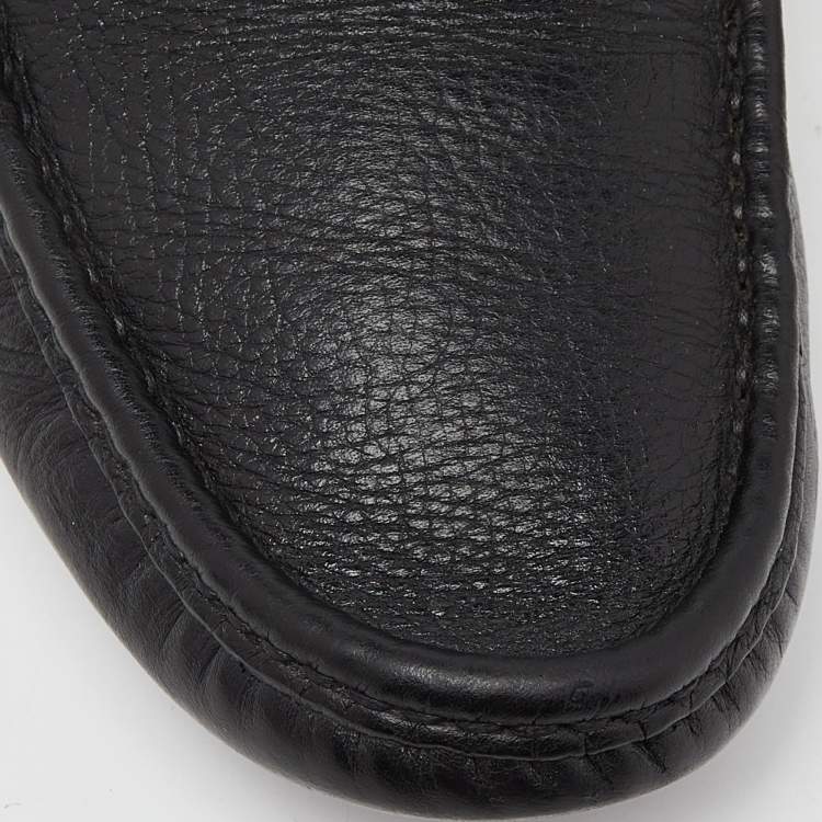 Pre Owned Gucci Black Leather Web Horsebit Loafers Size 44