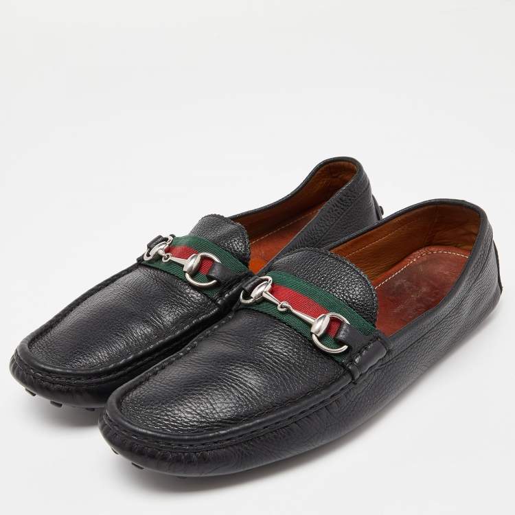 Black Leather Men's Horsebit Loafer With Web