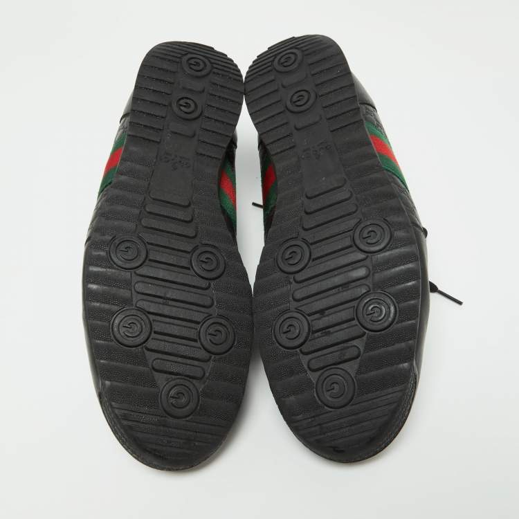 Pre Owned Gucci Black Leather Web Lace Up Sneakers Size 45.5