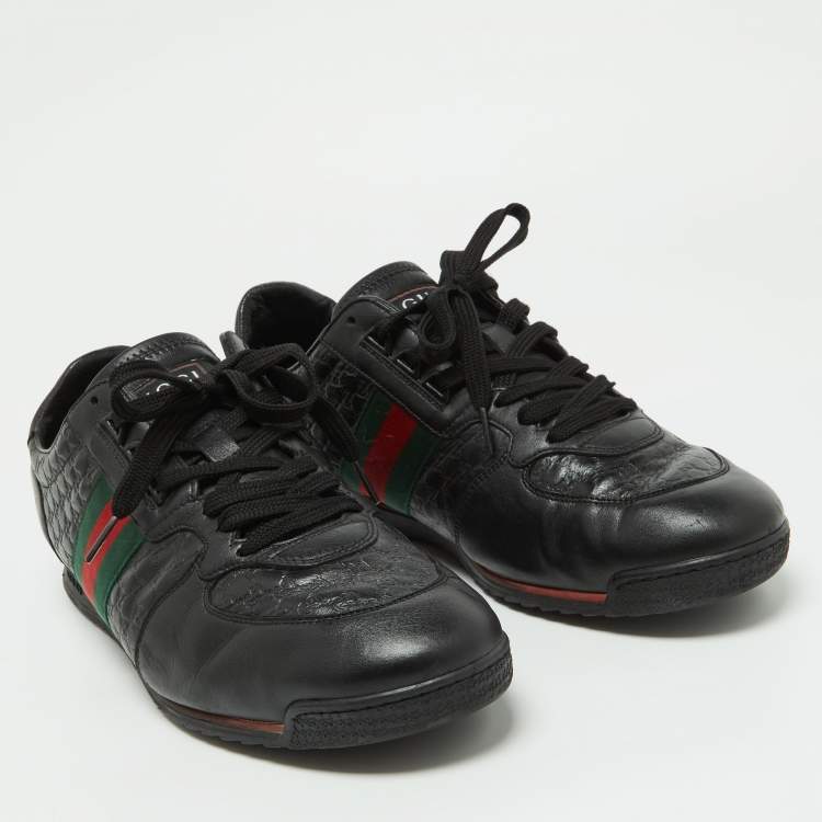 Pre Owned Gucci Black Leather Web Lace Up Sneakers Size 45.5