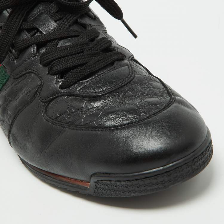 Pre Owned Gucci Black Leather Web Lace Up Sneakers Size 45.5