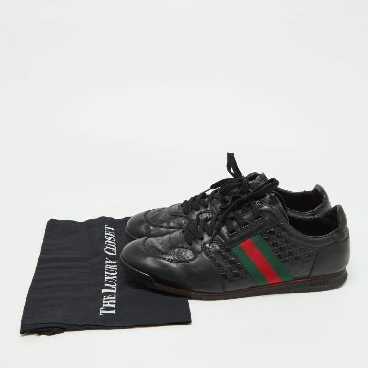 Pre Owned Gucci Black Leather Web Lace Up Sneakers Size 45.5