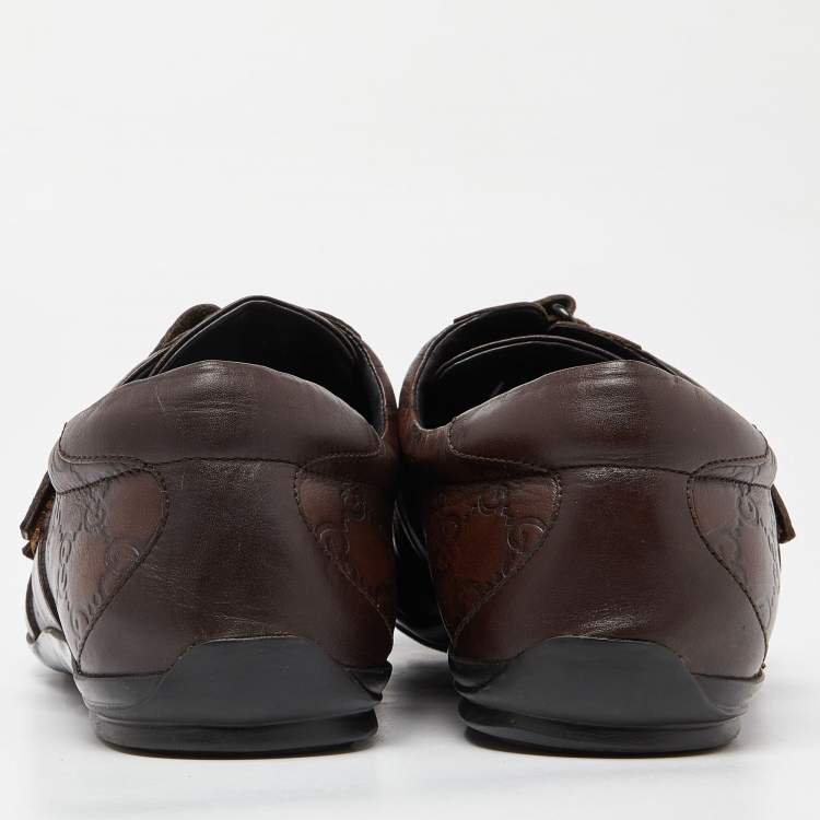 Pre Owned Gucci Brown Leather Guccissima Velcro Sneakers Size 44