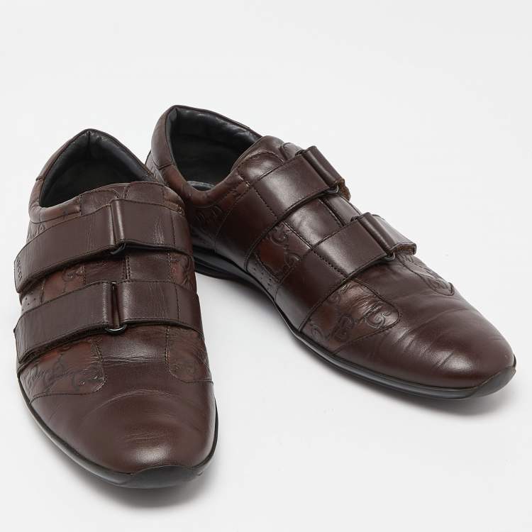 Pre Owned Gucci Brown Leather Guccissima Velcro Sneakers Size 44