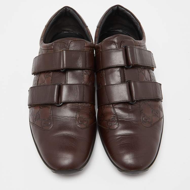 Pre Owned Gucci Brown Leather Guccissima Velcro Sneakers Size 44