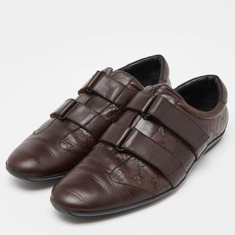 Pre Owned Gucci Brown Leather Guccissima Velcro Sneakers Size 44