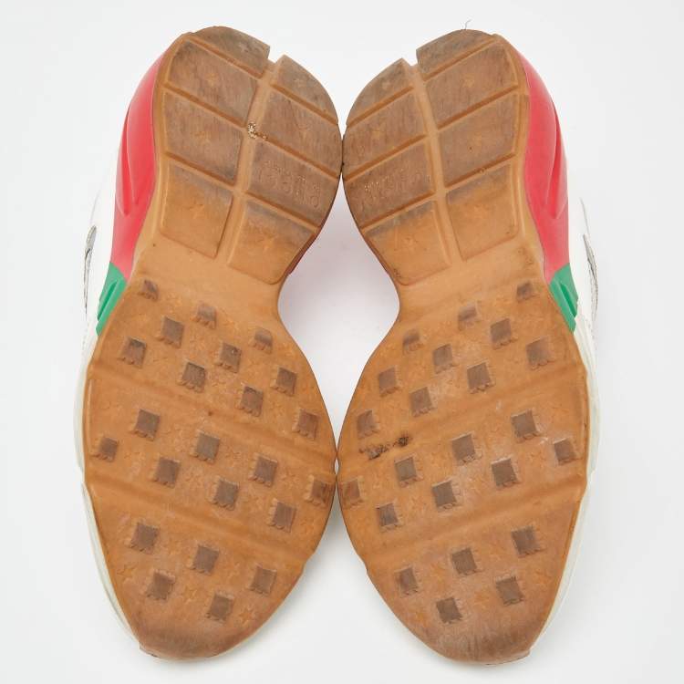 Pre Owned Gucci White/Red Leather and Mesh Rhyton Web Sneakers Size 38