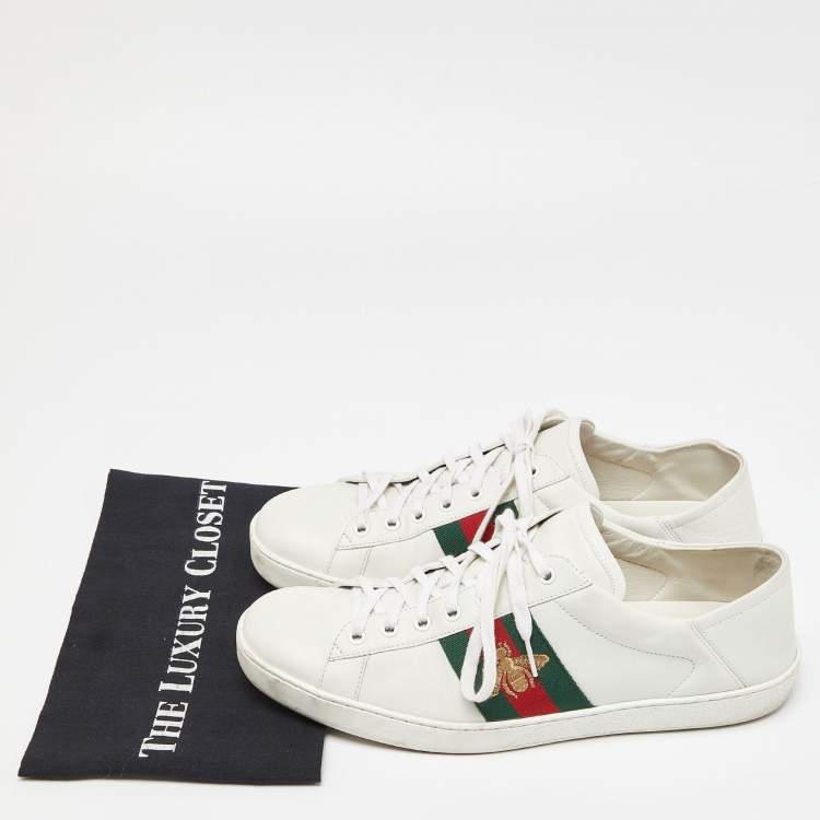Pre Owned Gucci White Leather Ace Sneakers Size 45