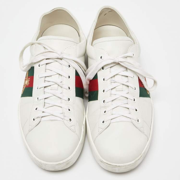 Pre Owned Gucci White Leather Ace Sneakers Size 45