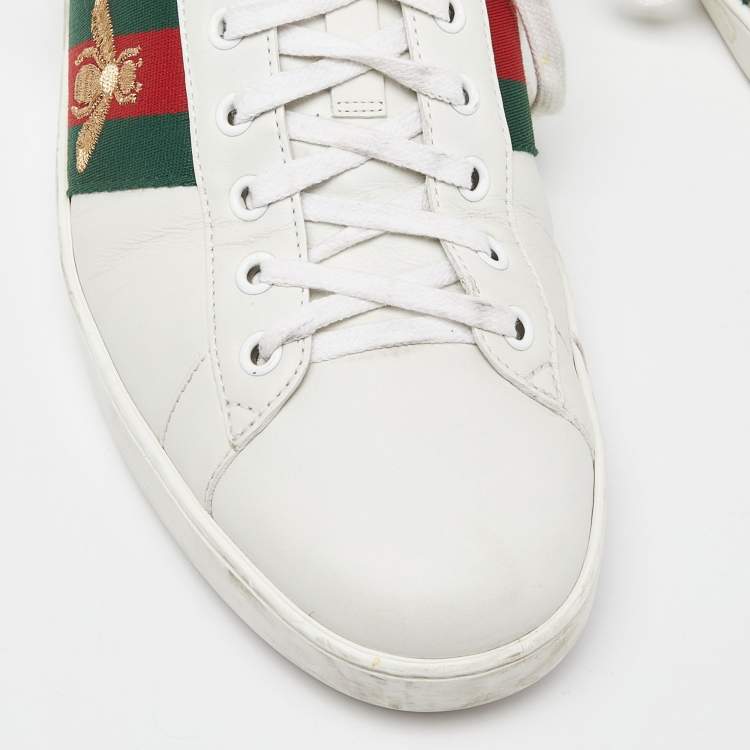 Pre Owned Gucci White Leather Ace Sneakers Size 45