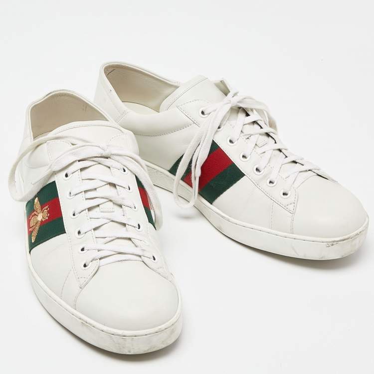 Pre Owned Gucci White Leather Ace Sneakers Size 45