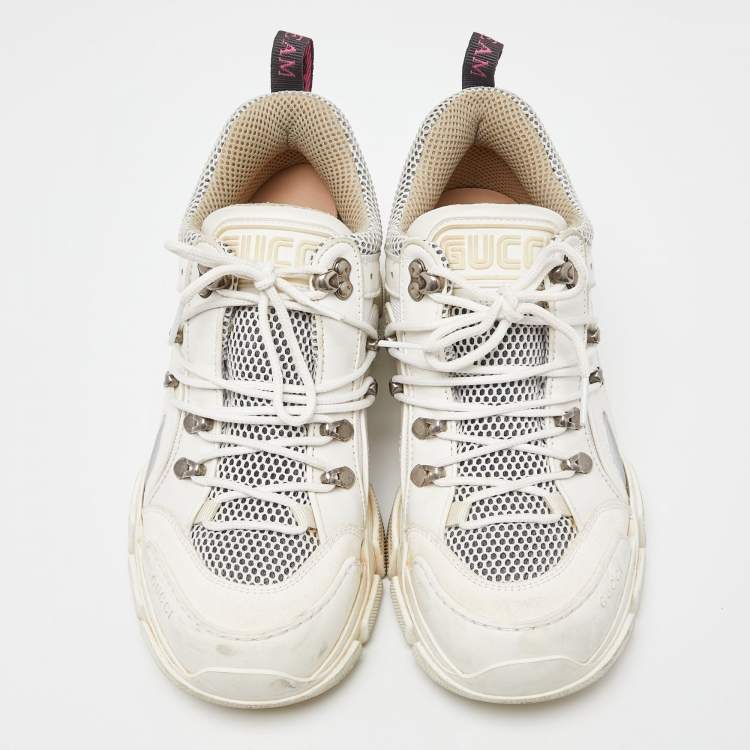 Pre Owned Gucci White/Grey Suede and Leather Flashtrek Chunky Sneakers Size 40