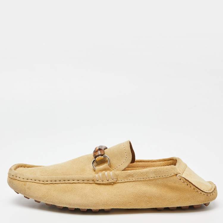 Pre Owned Gucci Suede  Brown Bamboo Horsebit Slip On Loafers Size 43.5