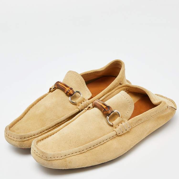 Pre Owned Gucci Suede  Brown Bamboo Horsebit Slip On Loafers Size 43.5