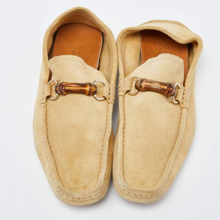 Pre Owned Gucci Suede  Brown Bamboo Horsebit Slip On Loafers Size 43.5