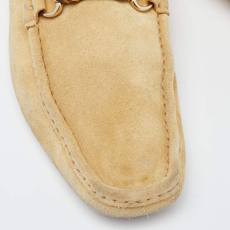 Pre Owned Gucci Suede  Brown Bamboo Horsebit Slip On Loafers Size 43.5