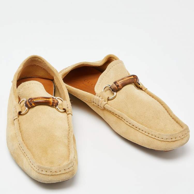 Pre Owned Gucci Suede  Brown Bamboo Horsebit Slip On Loafers Size 43.5