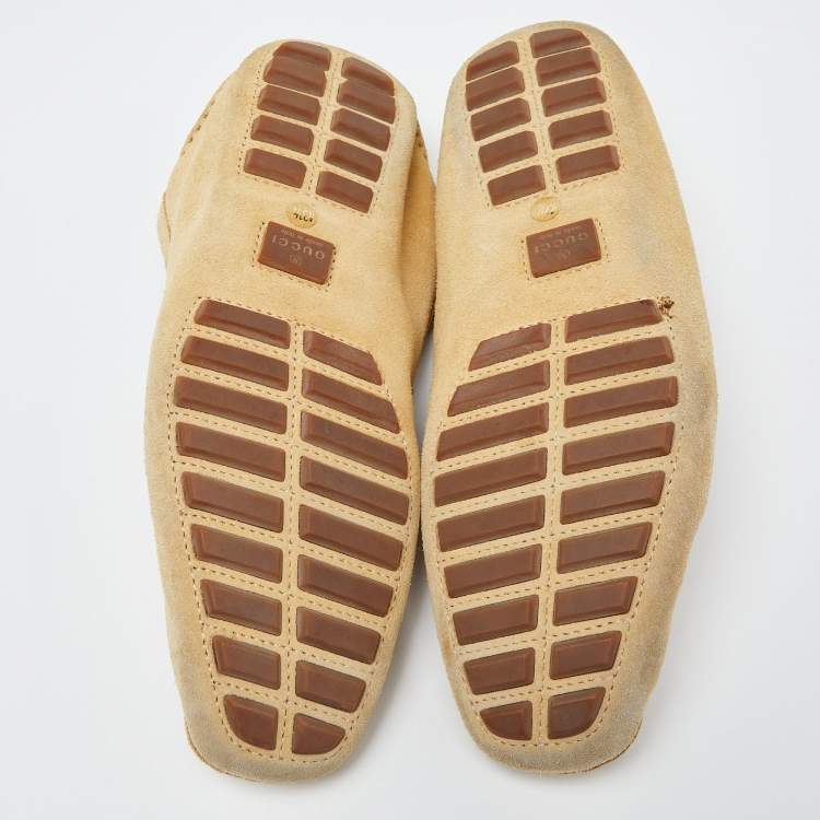 Pre Owned Gucci Suede  Brown Bamboo Horsebit Slip On Loafers Size 43.5